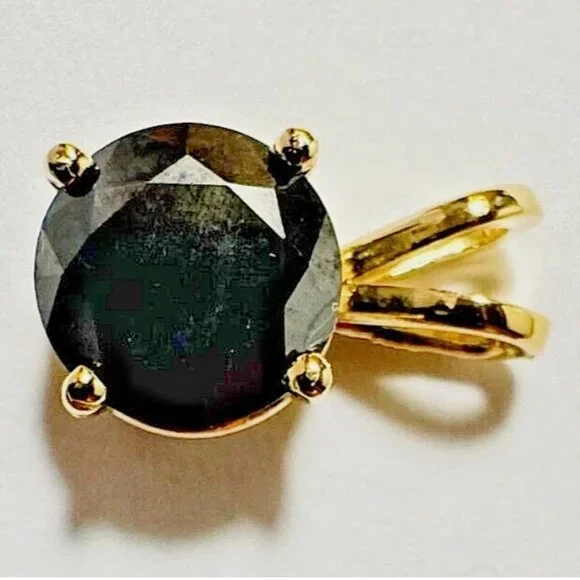 2.75ct Natural Black Diamond Pendant • 14K Yellow Gold (Chain Not Included) - Picture 3 of 15